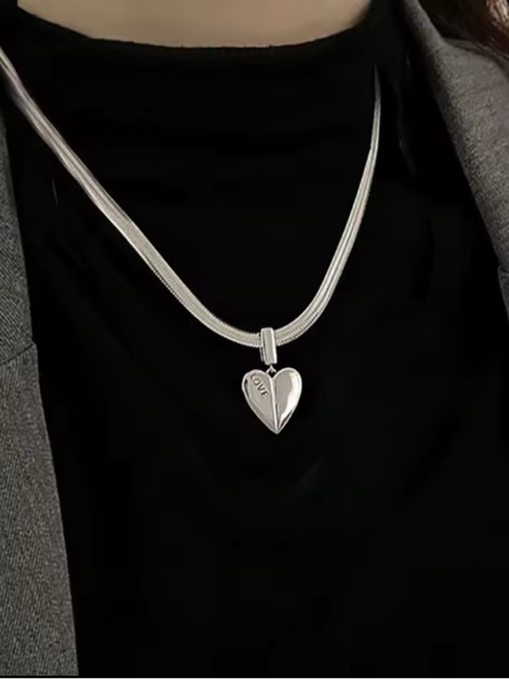 Heart Pendant Necklace - LOVE Engraved